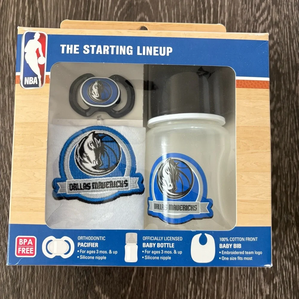 NBA Dallas Mavericks 3 Piece Baby Bib Pacifier Bottle Gift Set